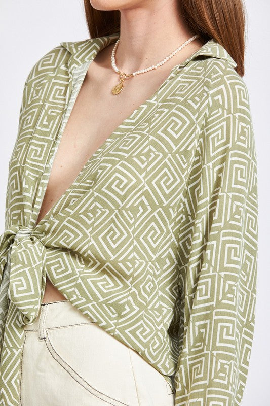 PRINTED TIE FRONT TOP - Always24