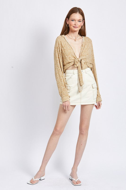 PRINTED TIE FRONT TOP - Always24
