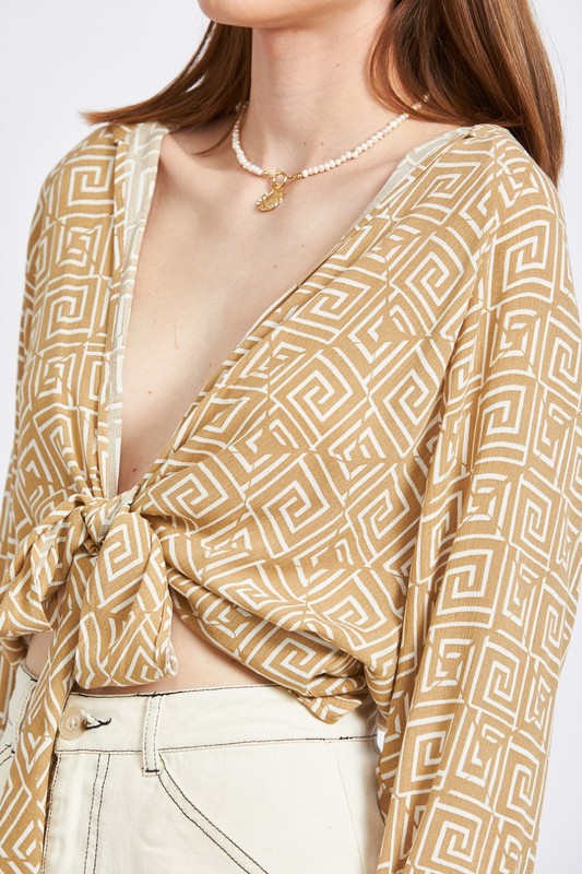 PRINTED TIE FRONT TOP - Always24