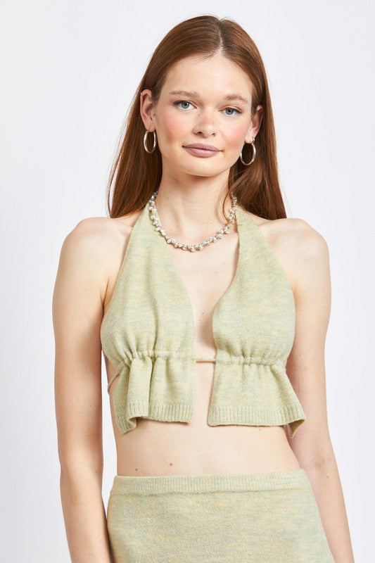 HALTER NECK CROP TOP WITH SPAGHETTI BACK STRAP - Always24