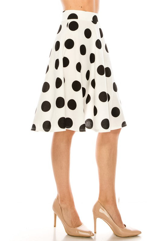 Polka dot printed high waisted knee length skirt - Always24