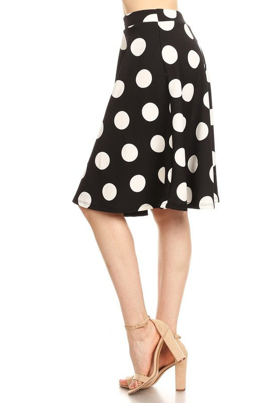 Polka dot printed high waisted knee length skirt - Always24