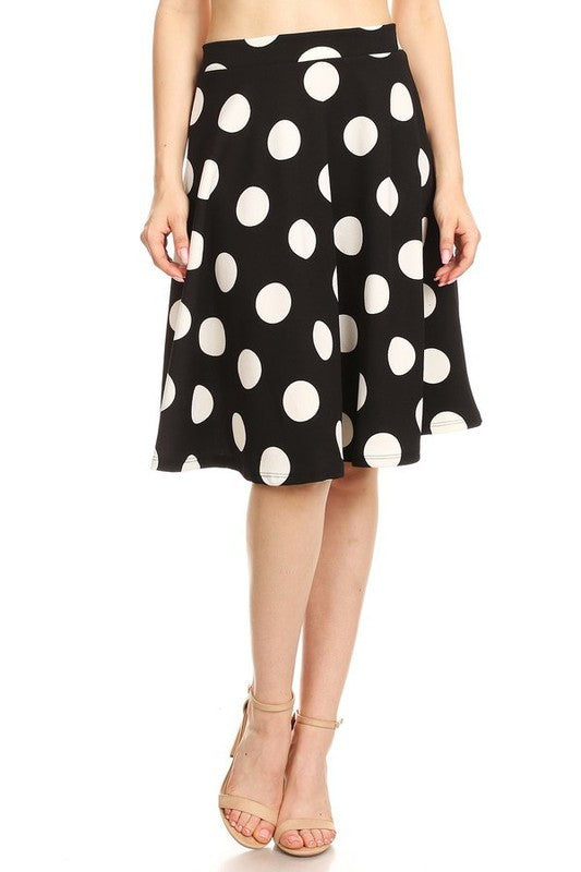 Polka dot printed high waisted knee length skirt - Always24