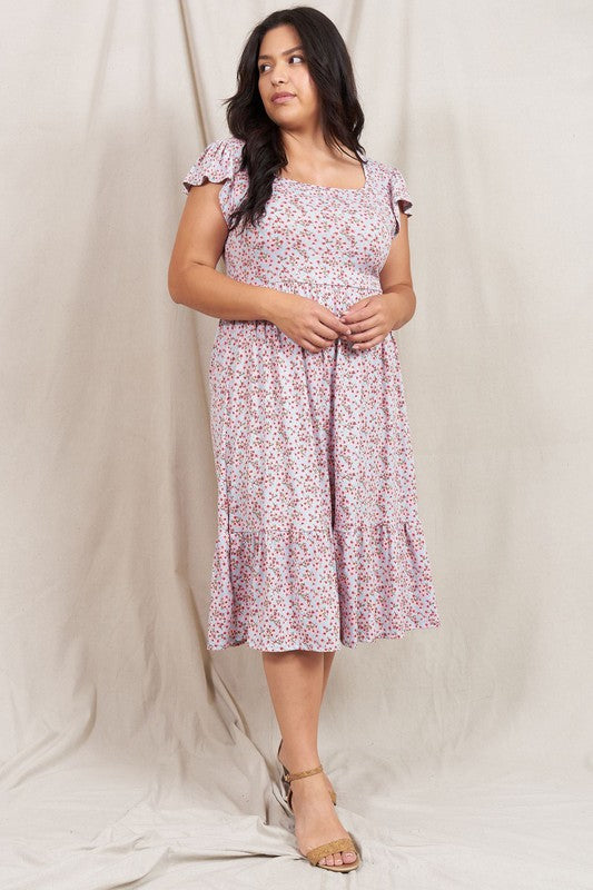Plus Flutter Sleeve Ditsy Floral Sundress - Always24
