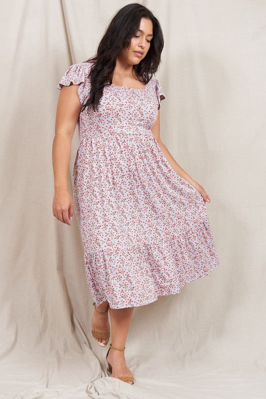 Plus Flutter Sleeve Ditsy Floral Sundress - Always24
