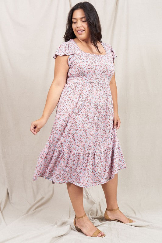 Plus Flutter Sleeve Ditsy Floral Sundress - Always24