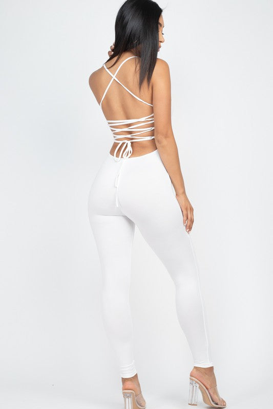 Criss-Cross Open Back Bodycon Jumpsuit - Always24