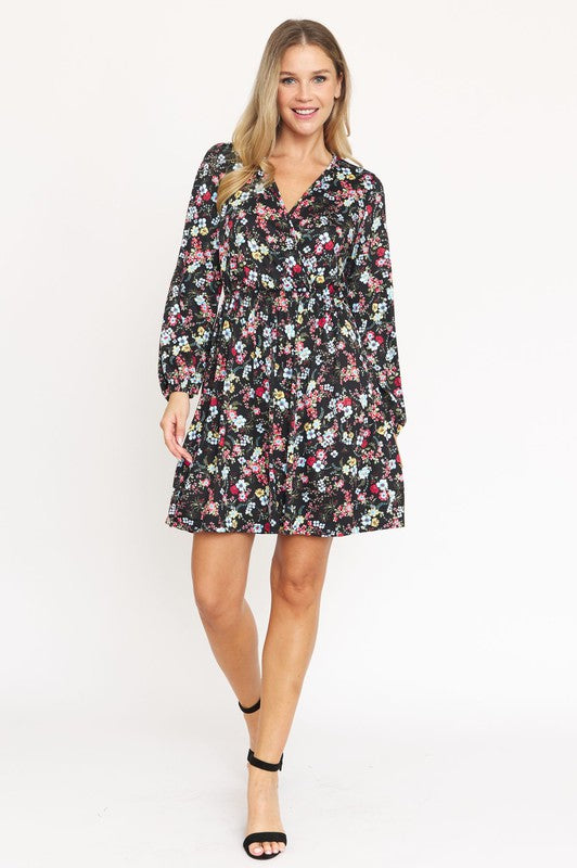 V-Neck Flowy Floral Mini Dress - Stylish & Comfortable - EG Fashion - Always24