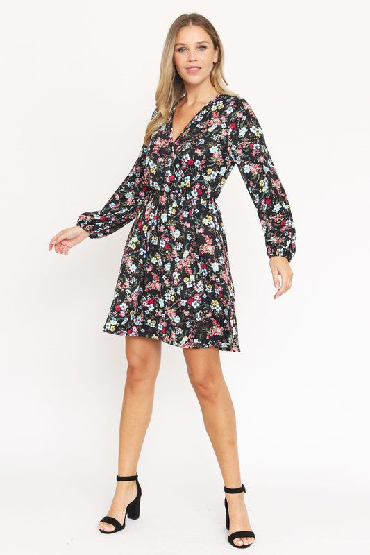 V-Neck Flowy Floral Mini Dress - Stylish & Comfortable - EG Fashion - Always24