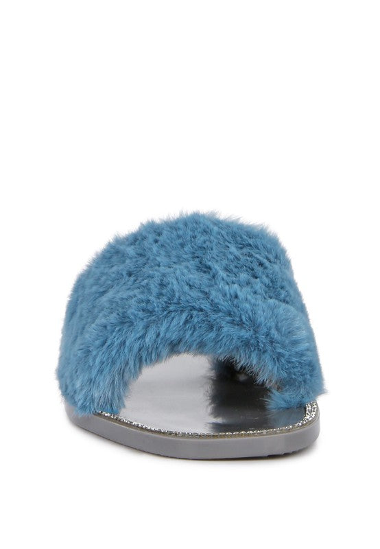 Always24 Faux Fur Diamante Detail Jelly Flats