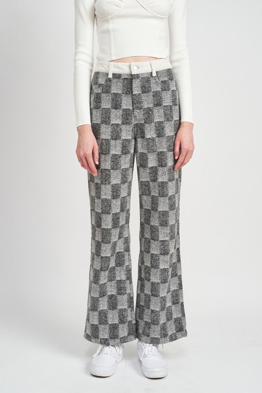 PLAID WIDE LEG PANTS - Always24