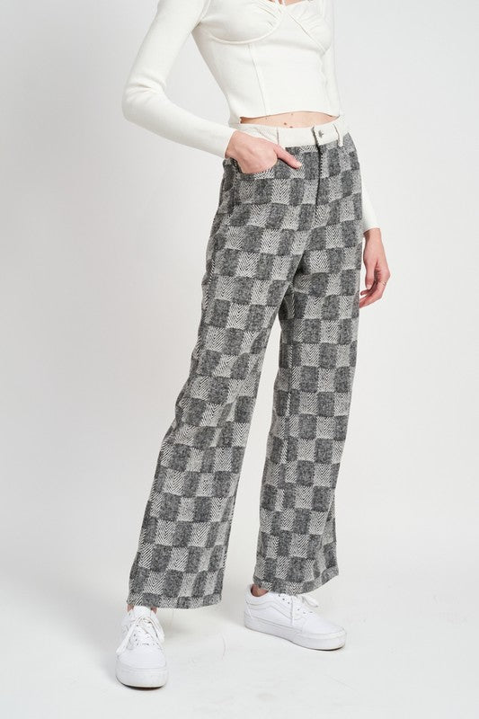 PLAID WIDE LEG PANTS - Always24
