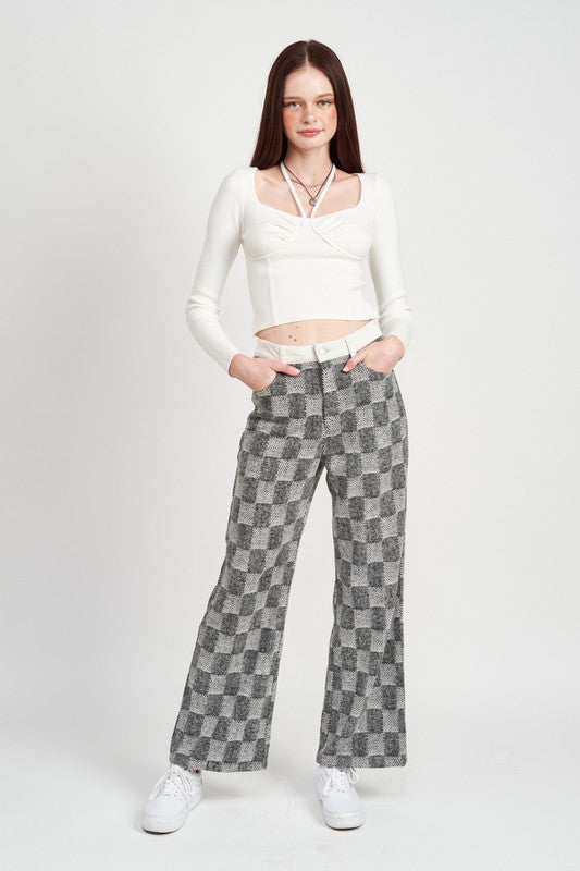PLAID WIDE LEG PANTS - Always24