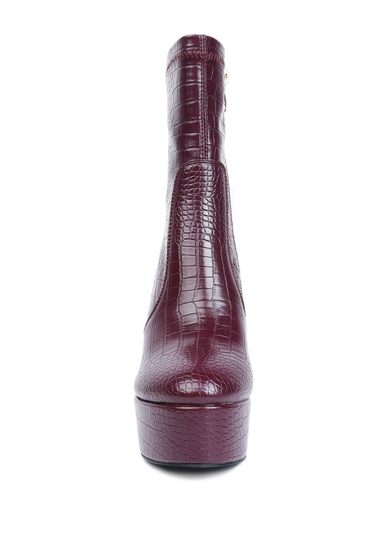 Always24 High Heeled Croc Pattern Ankle Boot