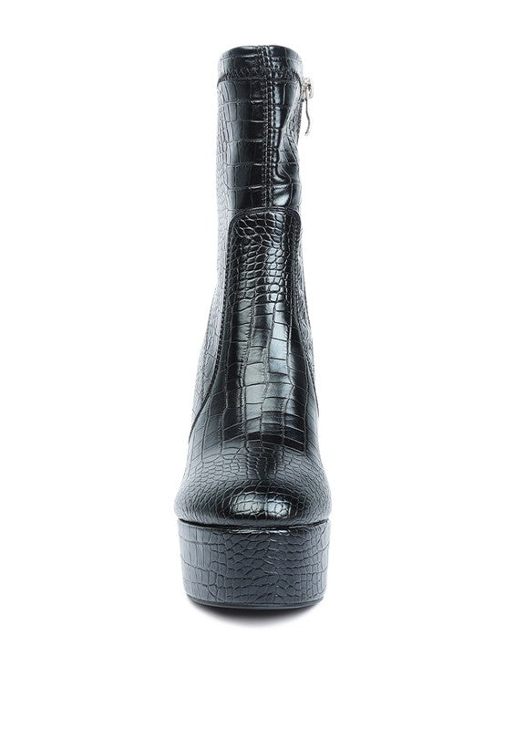 Always24 High Heeled Croc Pattern Ankle Boot