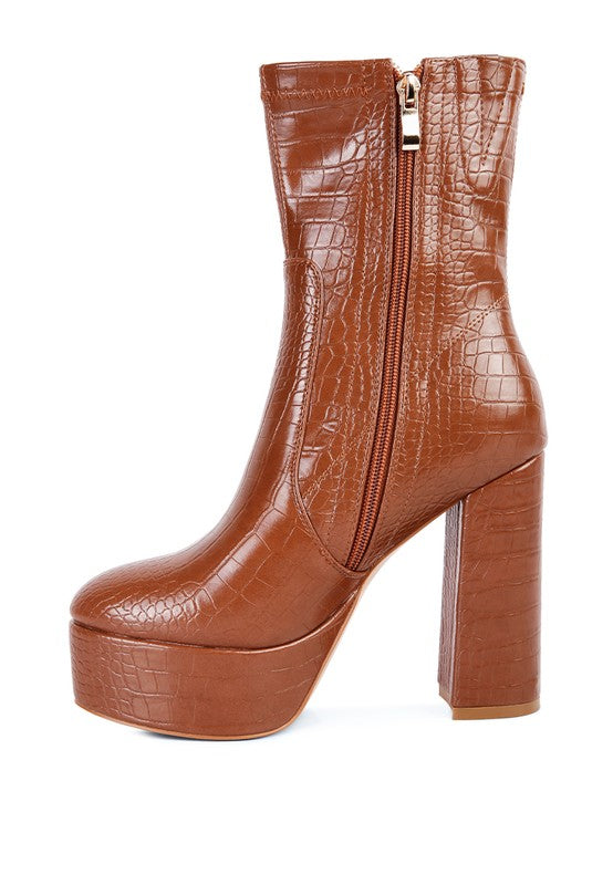 Always24 High Heeled Croc Pattern Ankle Boot