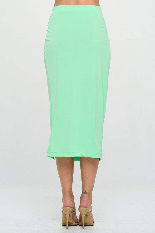 Made in USA Midi Skirt with Front Knot and Slit - Always24