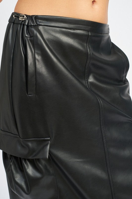 LEATHER CARGO MAXI SKIRT - Always24