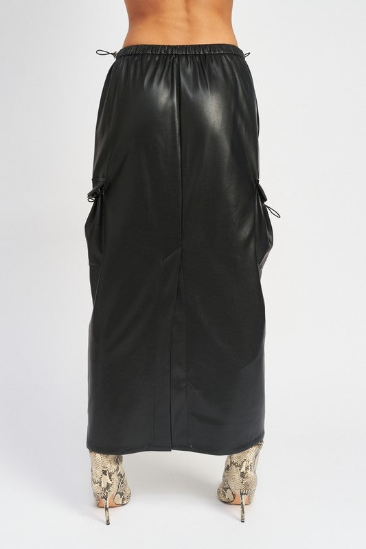 LEATHER CARGO MAXI SKIRT - Always24