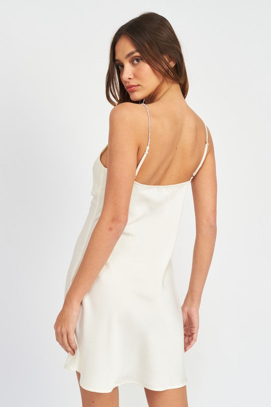 RHINESTONE STRAP MINI SLIP DRESS - Always24