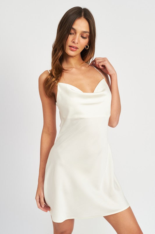 RHINESTONE STRAP MINI SLIP DRESS - Always24