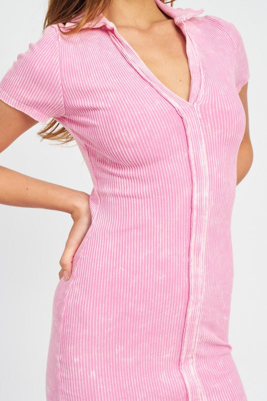 Exposed Seam Collared Mini Dress - Always24