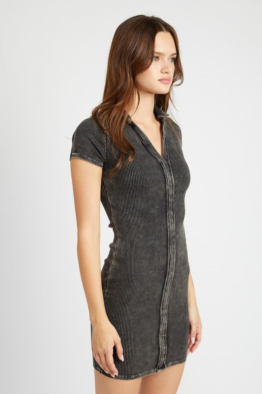 Exposed Seam Collared Mini Dress - Always24