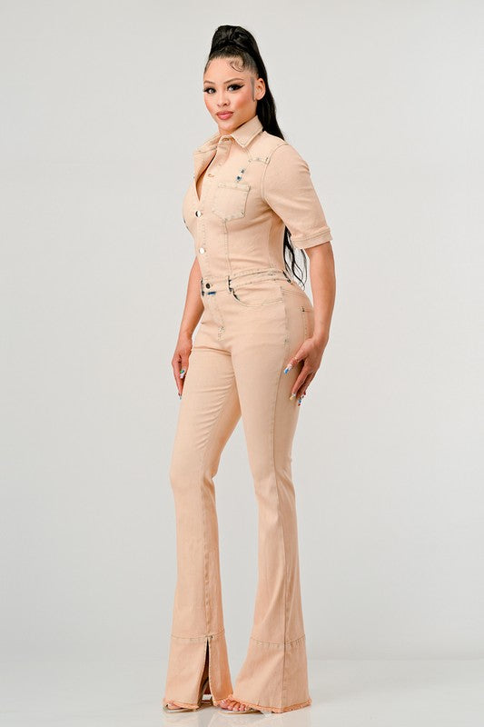 Always24 WASHED DENIM HALF SLEEVE JUMPSUIT - Always24