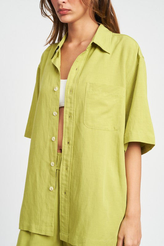 BUTTON UP OVERSIZED SHORT SLEEVE SHIRT - Always24