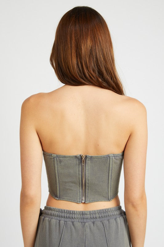 FRENCH TERRY STRAPLESS BUSTIER TOP - Always24