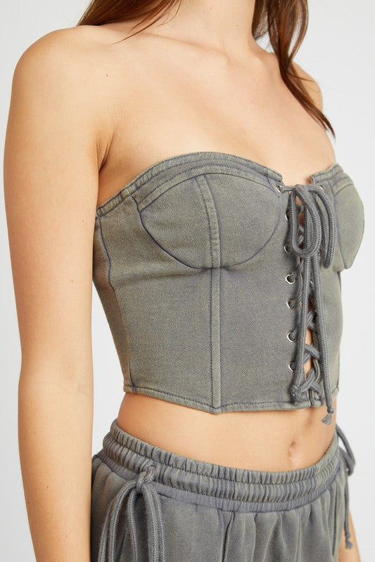 FRENCH TERRY STRAPLESS BUSTIER TOP - Always24