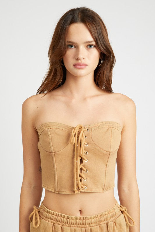 FRENCH TERRY STRAPLESS BUSTIER TOP - Always24