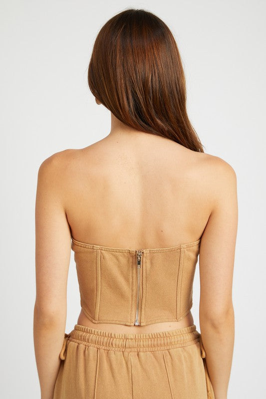 FRENCH TERRY STRAPLESS BUSTIER TOP - Always24