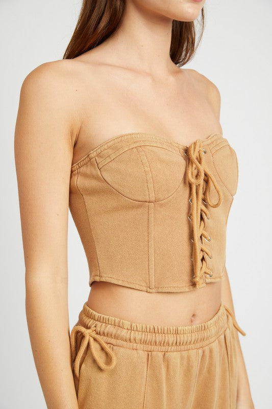 FRENCH TERRY STRAPLESS BUSTIER TOP - Always24