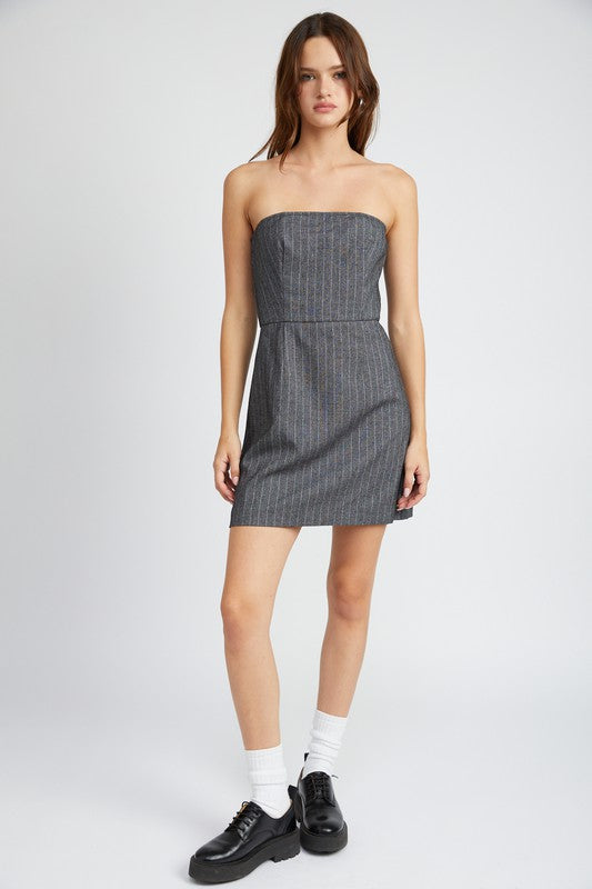 PINSTRIPE TUBE MINI DRESS - Always24