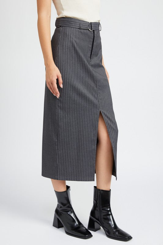 PINSTRIPE MIDI SKIRT WITH SLIT - Always24