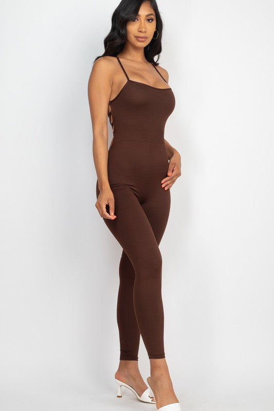 Criss-Cross Open Back Bodycon Jumpsuit - Always24