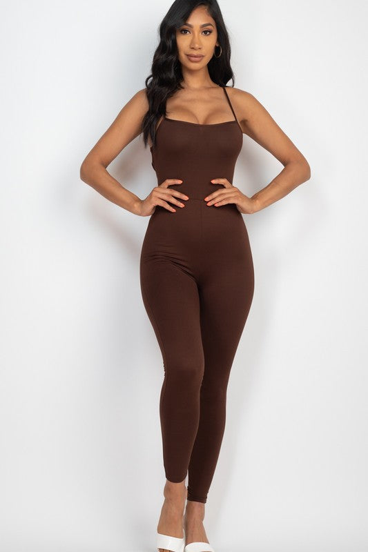 Criss-Cross Open Back Bodycon Jumpsuit - Always24