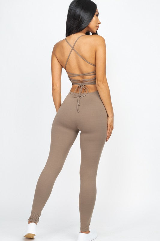 Criss-Cross Open Back Bodycon Jumpsuit - Always24