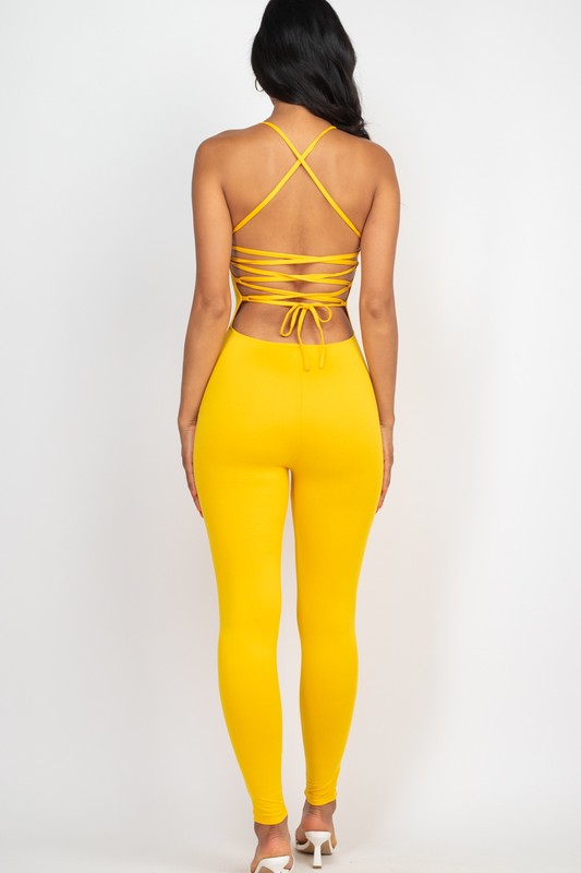 Criss-Cross Open Back Bodycon Jumpsuit - Always24