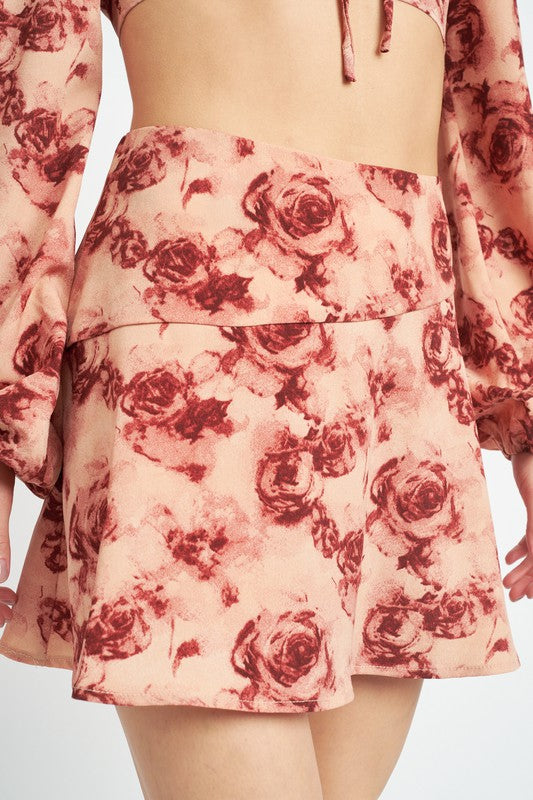 FLORAL FLARED MINI SKIRT - Always24