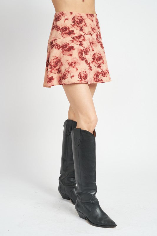 FLORAL FLARED MINI SKIRT - Always24