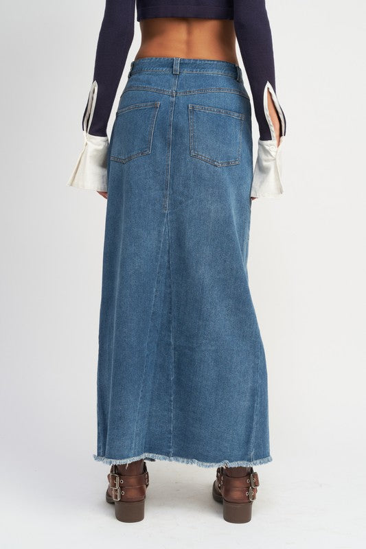 BELT DETAIL DENIM SKIRT WITH FRONT SLIT - Always24
