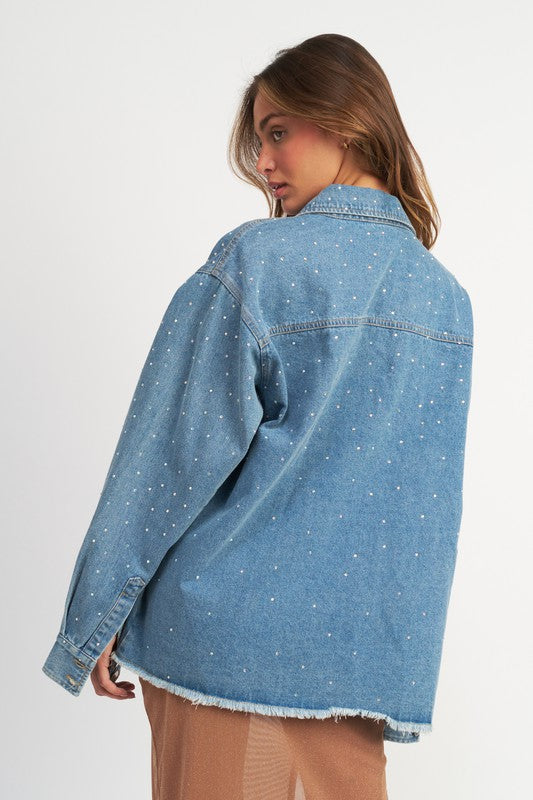 OVERSIZED RHINESTONE DENIM JACKET - Always24