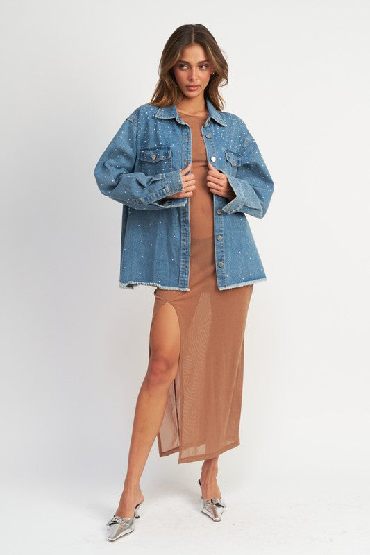 OVERSIZED RHINESTONE DENIM JACKET - Always24