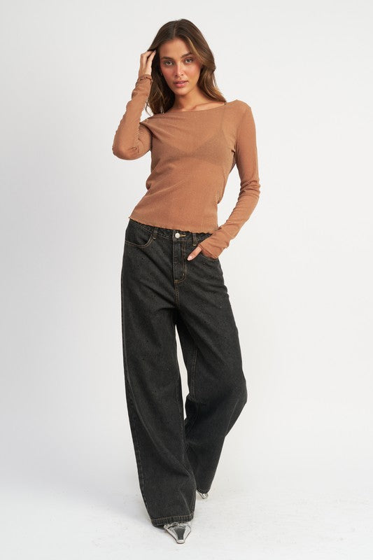 BOYFRINED PANTS WITH CONTRASTED STITCHING - Always24