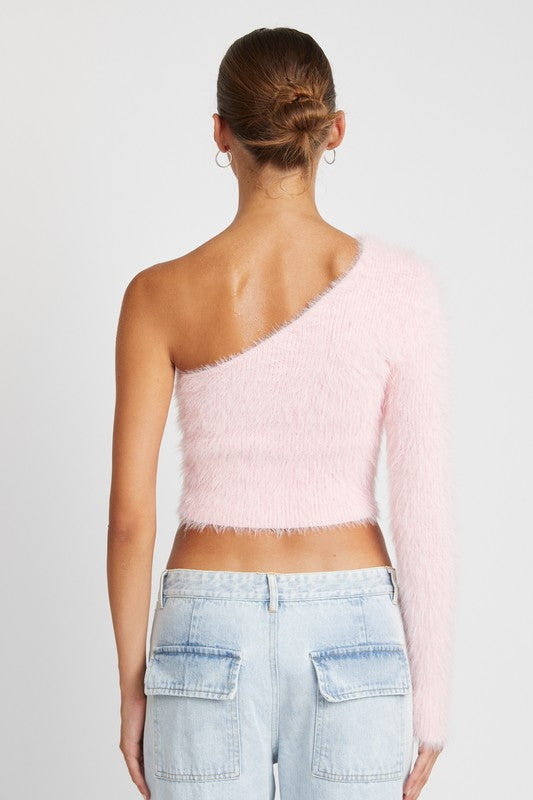 ONE SHOULDER FLUFFY SWEATER TOP - Always24