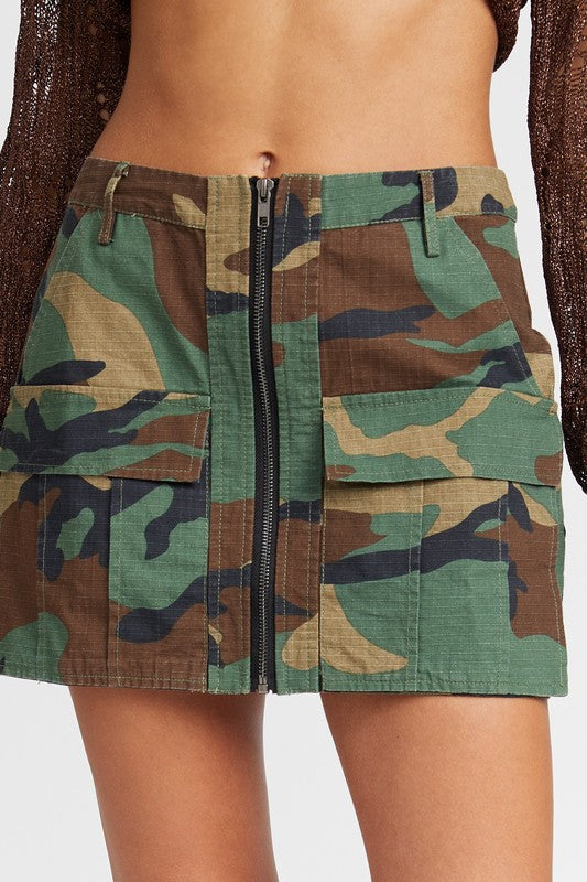 Always24 CAMO MINI SKIRT WITH FRONT ZIPPER - Always24