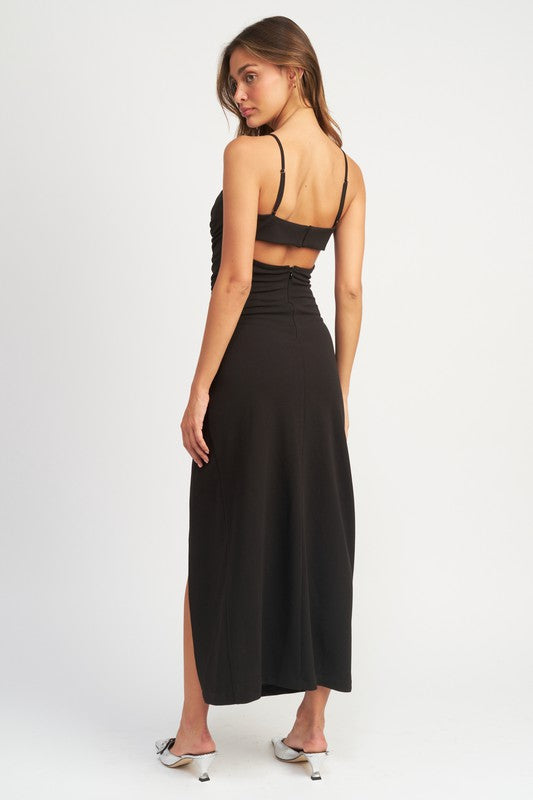 SIDE RUCHED MIDI DRESS WITH SPAGHETTI STRAPS - Always24