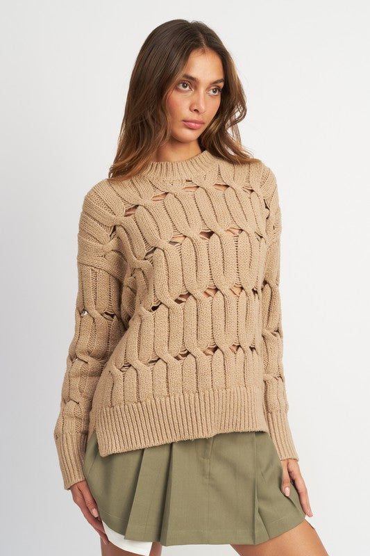 OPEN KNIT SWEATER WITH SLITS - Always24